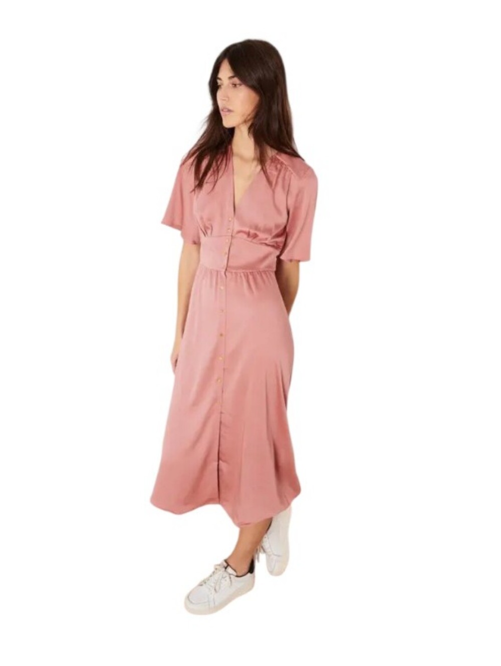 ba&sh | Pamela Mauve Pink Satin Flowing Midi Shirt Dress Size Small
